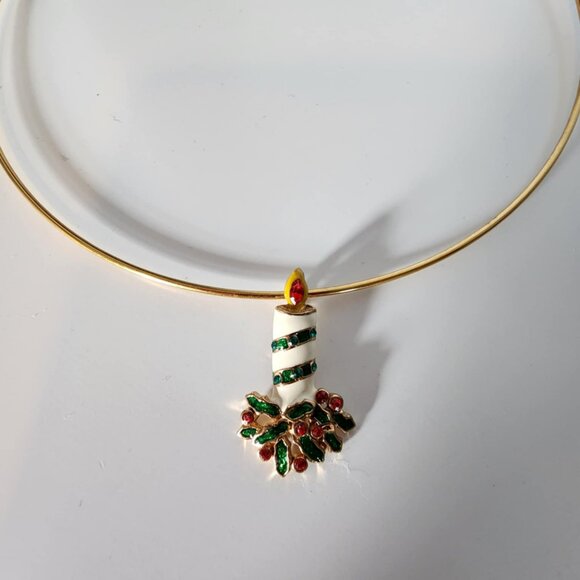 NWT Gold Plated Neck Ring with Holiday Candle Charm - Picture 4 of 4